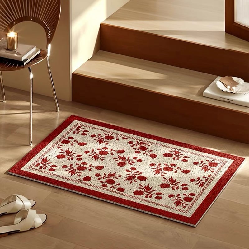 レッド フラワー柄 玄関 マット 50×80 泥落としマット | 70PARK