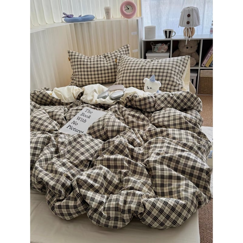 ブラック アイボリー チェック柄 布団カバーセット 全2サイズ オール