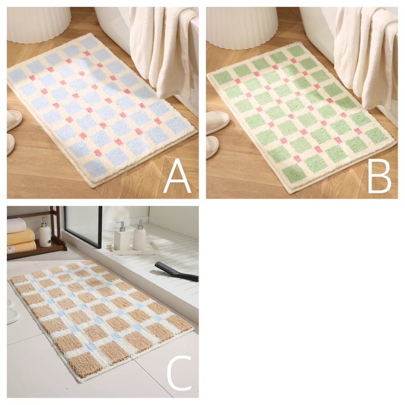 カラフル グリッド 吸水 バスマット 全3色 50×80 ドア 玄関 マット