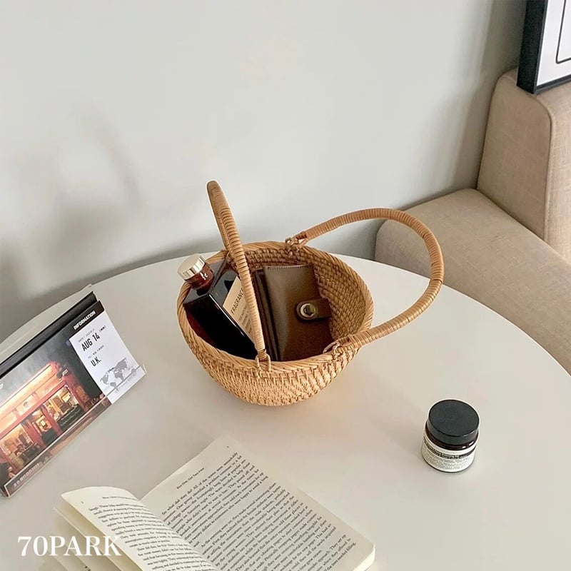 ラタン 持ち手付き ピクニック バスケット 収納 カゴ | 70PARK