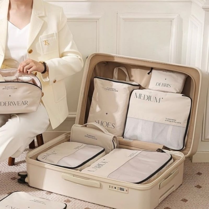 8点 セット レタリング 収納 トラベルポーチ 吊り下げポーチ ベージュ