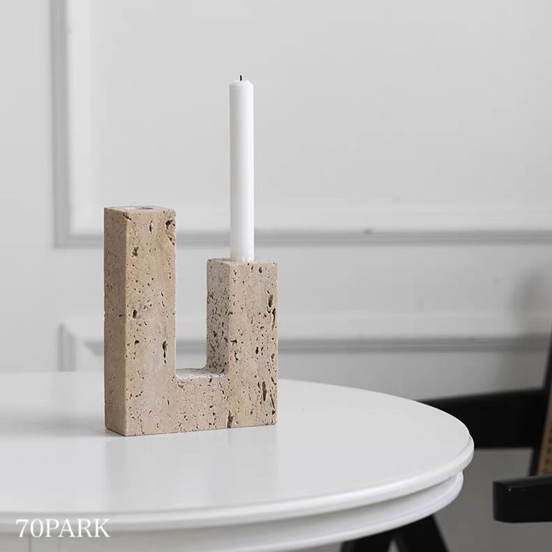 トラバーチン U字 キャンドルホルダー 大理石 オブジェ | 70PARK
