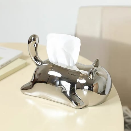 #寝そべり キャット セラミック ティッシュケース 全4色 猫 ティッシュボックス
