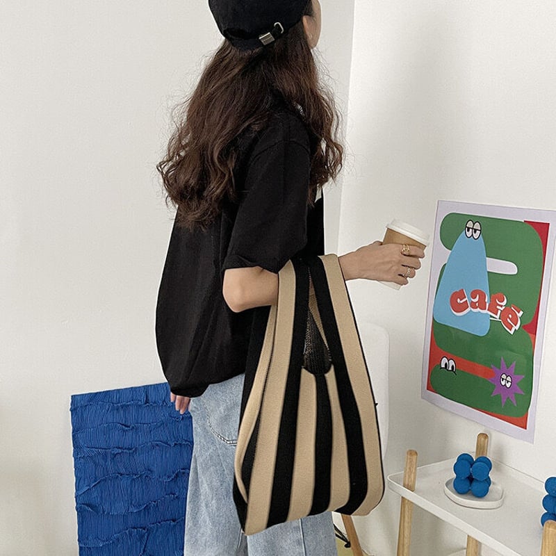 ストライプ柄 ミニ ニットバッグ 全3色 マルシェバッグ | 70PARK