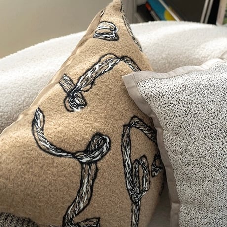 #ブラウン ミックス 刺繍 ストライプ クッションカバー 全3種 45×45