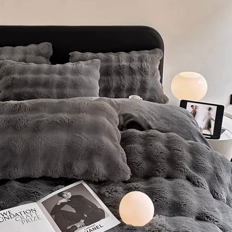 ダークグレー もこもこ ふわとろ 布団カバーセット 全2サイズ ベッド