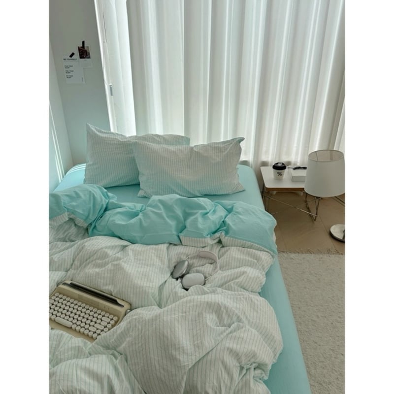 ブルー系 ピンストライプ柄 布団カバーセット 全2色 ベッドカバー