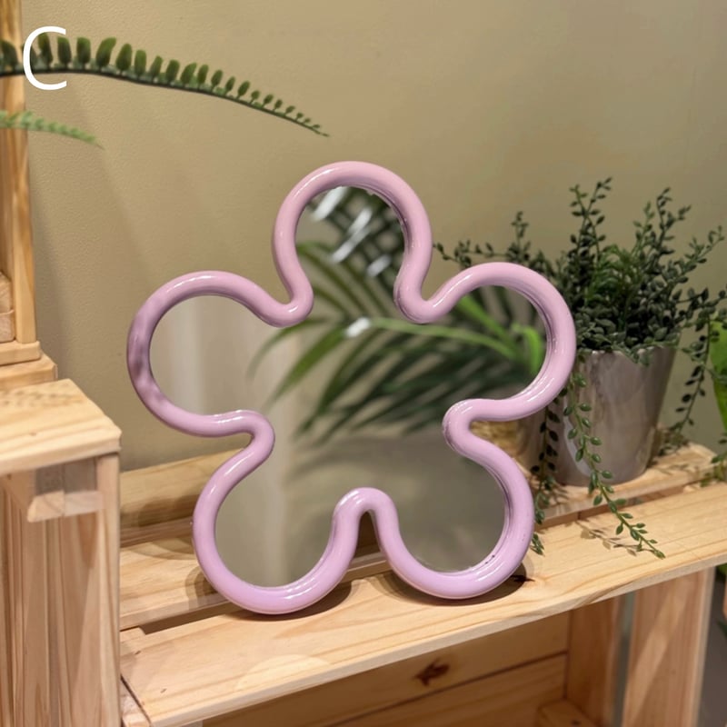 カラー フレーム フラワー型 壁掛け ミラー 全3色 鏡 卓上 | 70PARK