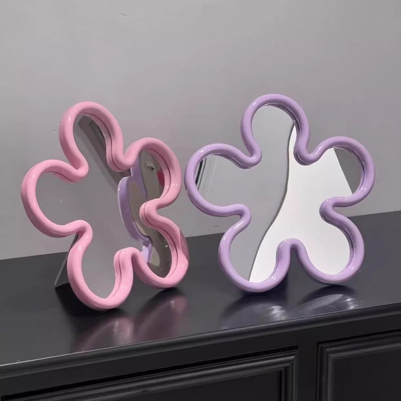 カラー フレーム フラワー型 壁掛け ミラー 全3色 鏡 卓上 | 70PARK