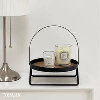 #アイアン レザー 一段 ラウンド トレイ 全2色 収納