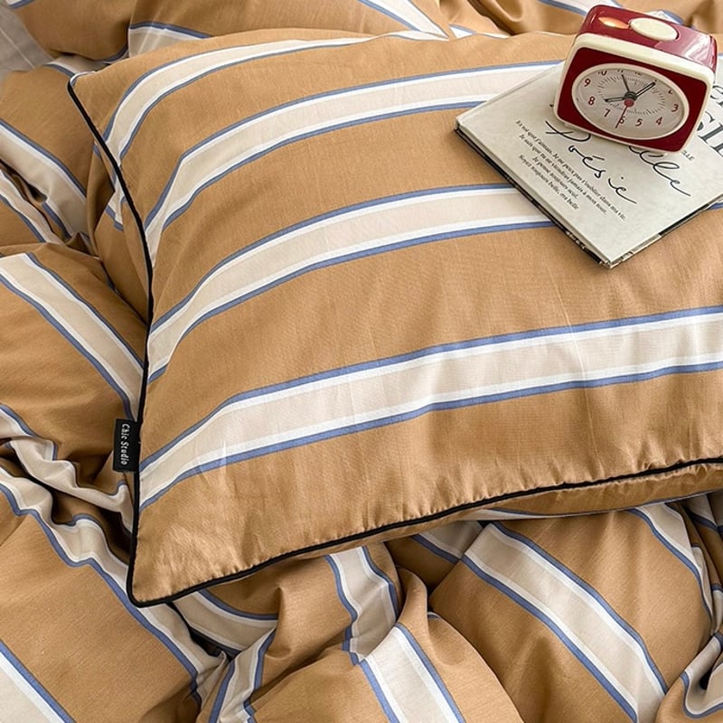 ブラウン ミックスカラー ワイド ストライプ コットン 布団カバー