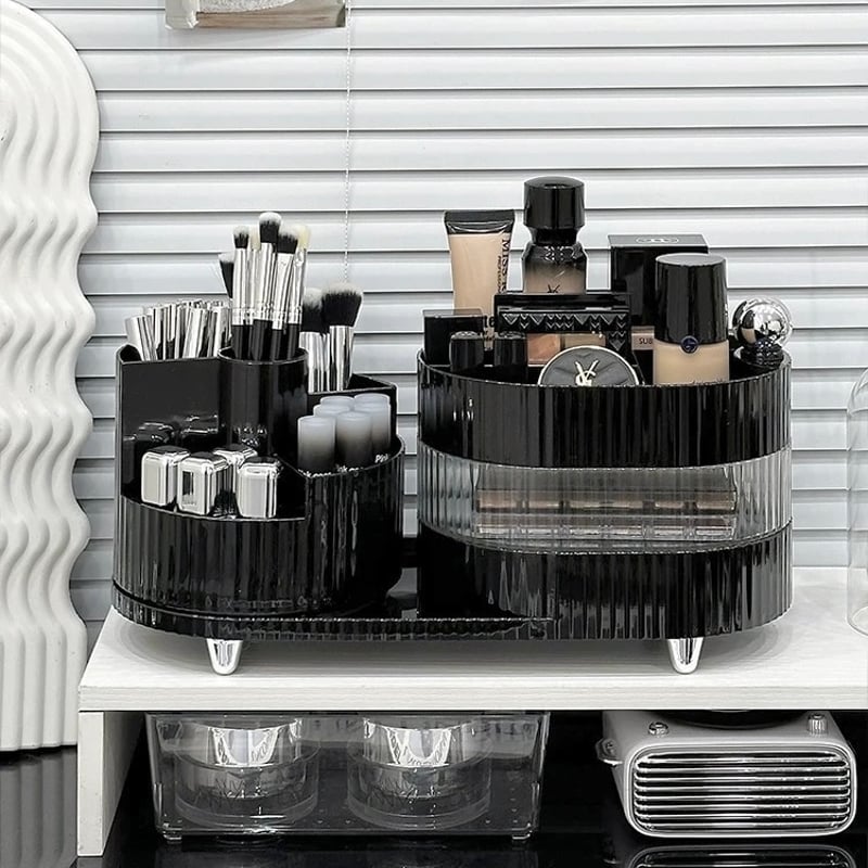 360度 回転 ブラシスタンド付 スライド コスメ 収納 トレイ 全2色 | 70PARK