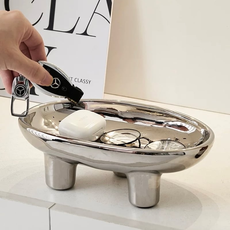 脚付き セラミック オーバル型 トレイ 全2色 プレート シルバー