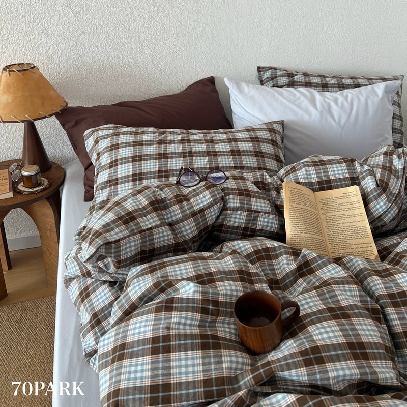 ブルー シーツ チェック柄 コットン 布団カバーセット 全3種 オール