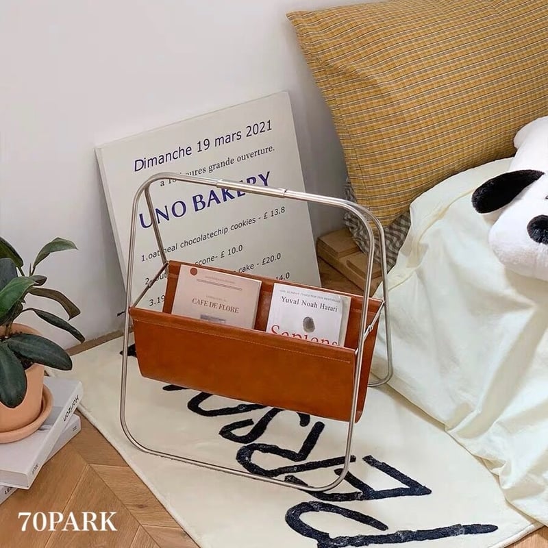 本革 ステンレス 折り畳み マガジンラック | 70PARK 本革 ステンレス 折り畳み マガジンラック | 70PARK