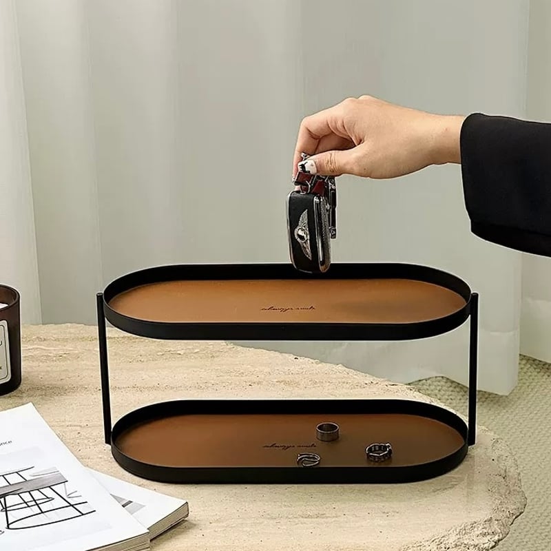 アイアン レザー オーバル型 ラージ 二段 トレイ 全2色 収納 アイアン レザー オーバル型 ラージ 二段 トレイ 全2色 収納