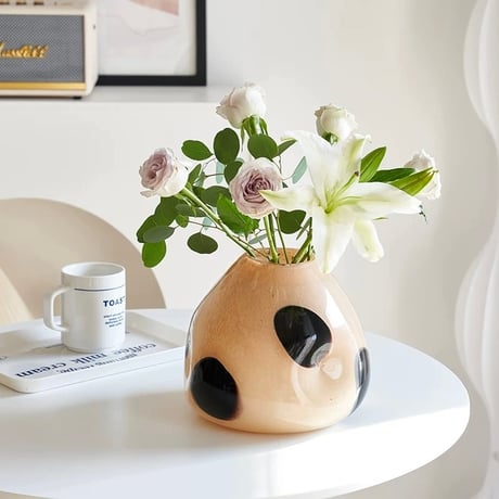 #ブラック ドット ストライプ ガラス フラワーベース 全3種 花瓶