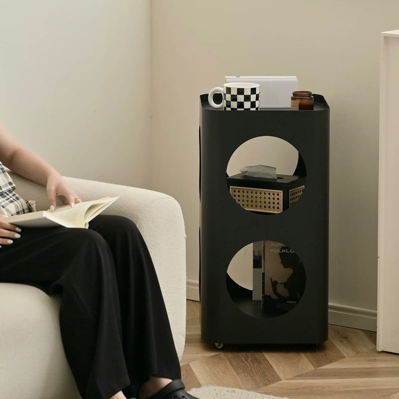 キャスター付 三段 アイアン 穴あき サイドテーブル 全3色 ワゴン | 70PARK