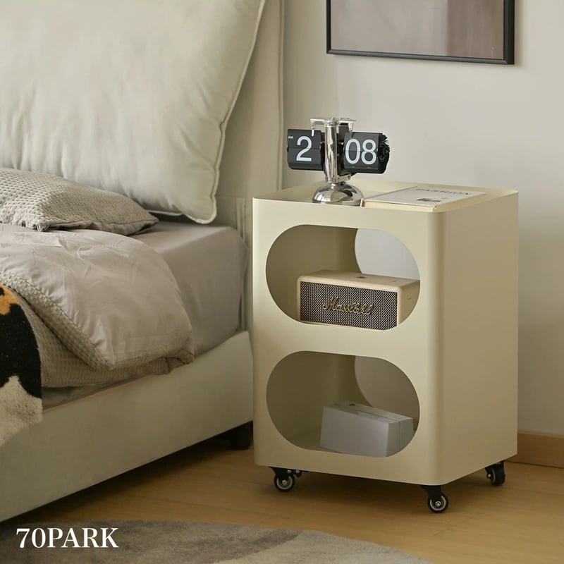 キャスター付 アイアン オープン 収納 2段 サイドテーブル 全2色