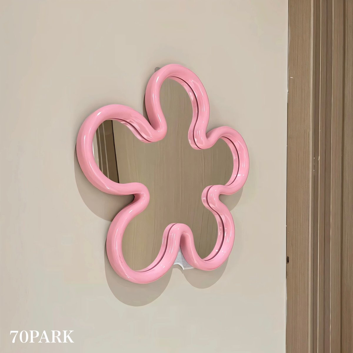 カラー フレーム フラワー型 壁掛け ミラー 全3色 鏡 卓上 | 70PARK