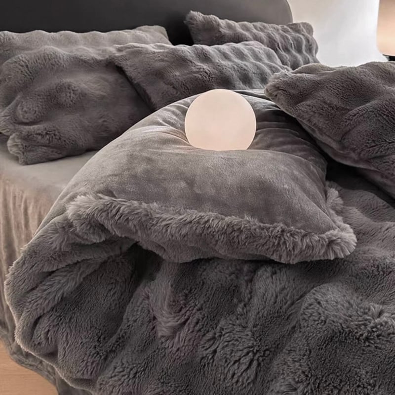 ダークグレー もこもこ ふわとろ 布団カバーセット 全2サイズ ベッド