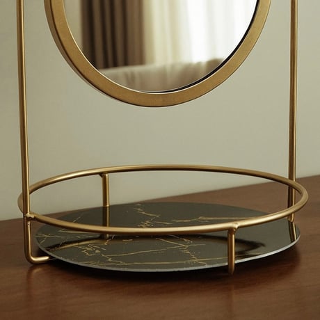 #角度調整可能 トレイ付き ラウンド 卓上 ミラー 全6色 鏡 トレイ