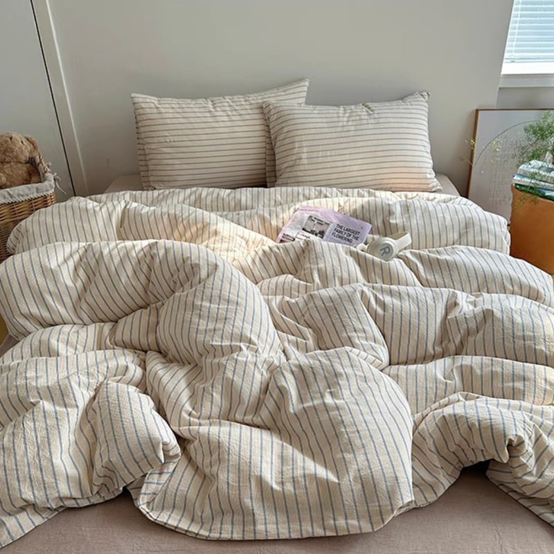 ミックスカラー ストライプ コットン 布団カバーセット 全2色 オール