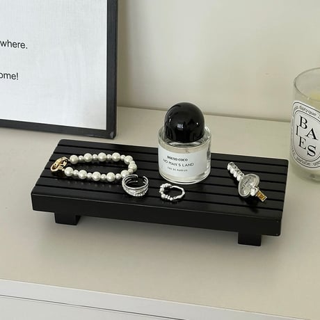 #脚付き ブラック ウッド 長方形 トレイ 小物置き アクセサリートレイ
