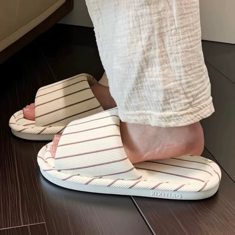 #ストライプ つま先 オープン ソフト ルームシューズ 全4色 室内 スリッパ