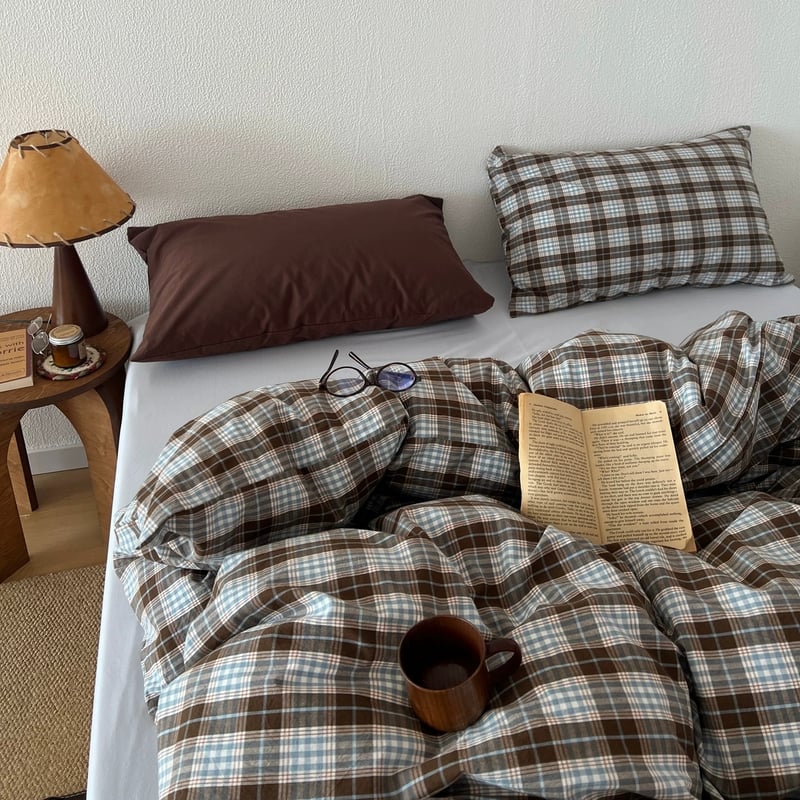 ブルー シーツ チェック柄 コットン 布団カバーセット 全3種 オール