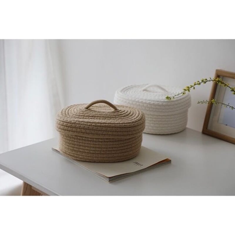 即納】#ロープ編み 蓋付き 小物入れ 全2色 バスケット 収納 | 70PARK