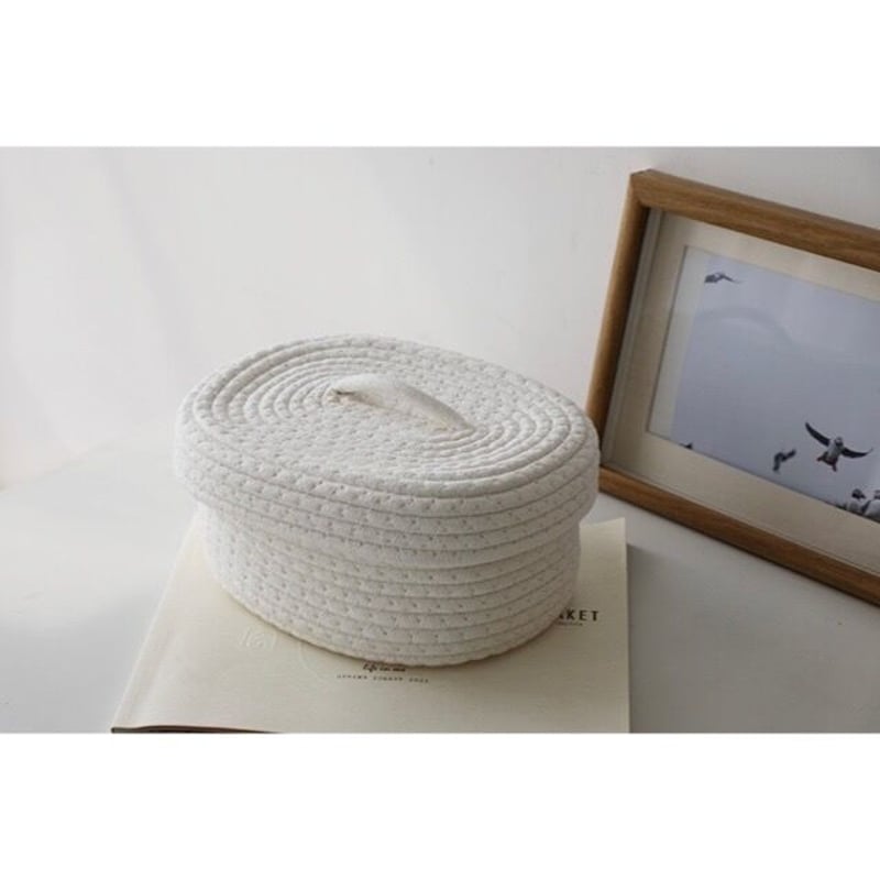 即納】#ロープ編み 蓋付き 小物入れ 全2色 バスケット 収納 | 70PARK