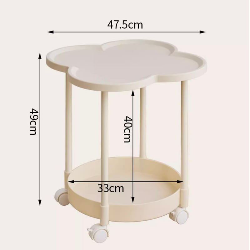 キャスター付き クローバー型 二段 サイドテーブル 全2色 ワゴン | 70PARK
