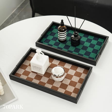 #ブラック アイアン チェッカー柄 トレイ 全3色 2サイズ 収納