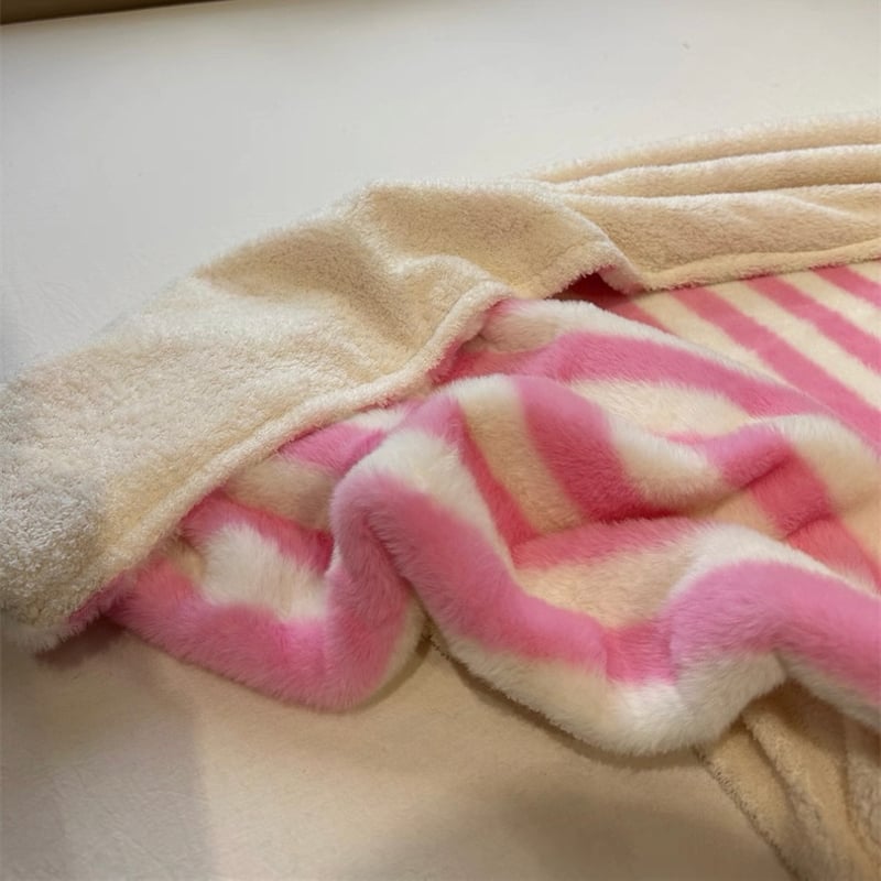 ワイド ストライプ柄 ふわふわ ソフト ブランケット 全3色 150×200