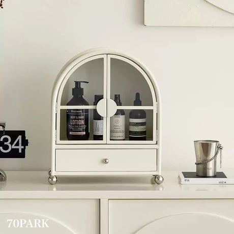 #扉付き アーチ型 コスメ 収納 ディスプレイラック ホワイト キャビネット