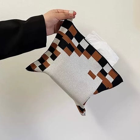 #モザイク柄 ニット ティッシュケース 全2色 カバー 吊り下げ
