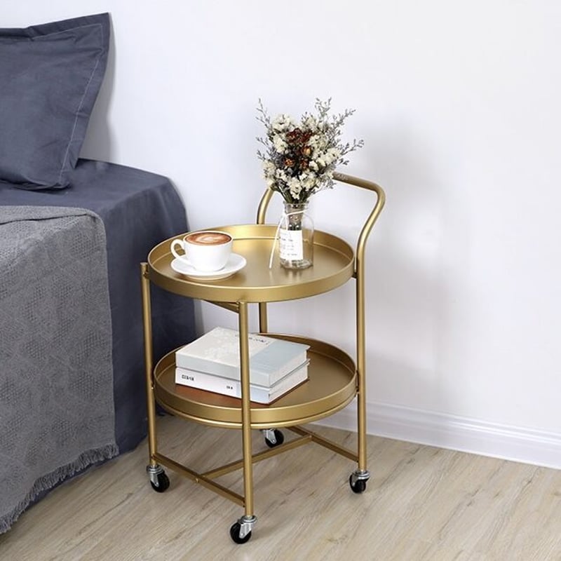 ワゴン キャスター付 ワゴン ゴールド トロリー ミラーワゴン 2段 ゴールド キャスター付き 2段 トレイ ワゴン 収納 カート | 70PARK