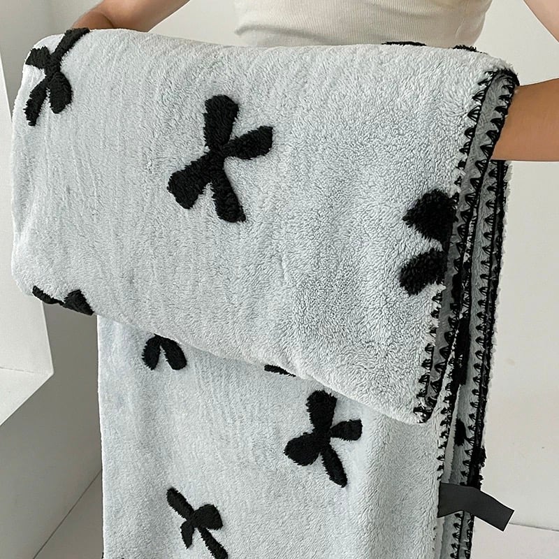 ブルー リボン パターン ステッチ ブランケット 150×200 膝掛け | 70PARK