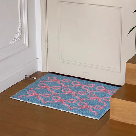 #ロマンティック ピンク リボン 柄 玄関 マット 50×80 泥落とし
