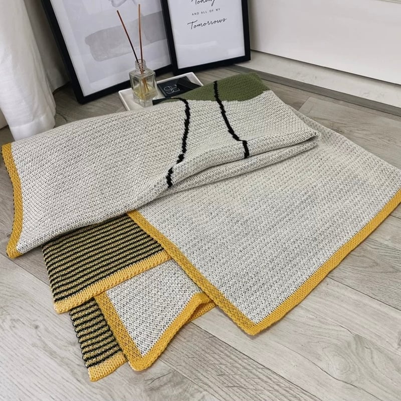 ニュアンス ウエーブ デザイン ニット ブランケット 120×160 膝掛け