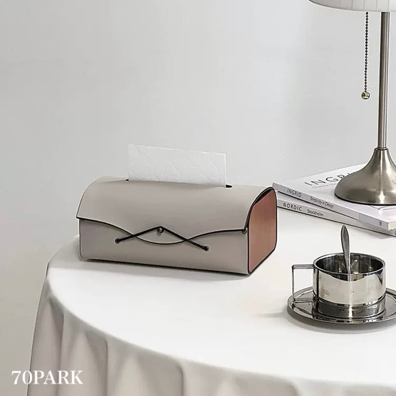 サイド ウッド フェイクレザー シンプル ティッシュケース 全3色 | 70PARK