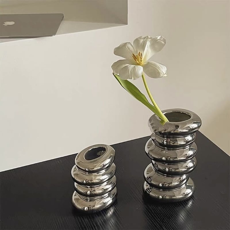 シルバーカラー セラミック フラワーベース 全2種 花瓶 | 70PARK シルバーカラー セラミック フラワーベース 全2種 花瓶 | 70PARK