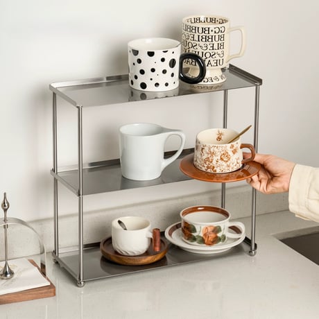 #ステンレス シルバー カップ 収納 二段 三段 ラック 全2種