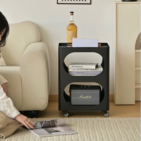 #キャスター付 アイアン オープン 収納 2段 サイドテーブル 全2色 ワゴン ラック