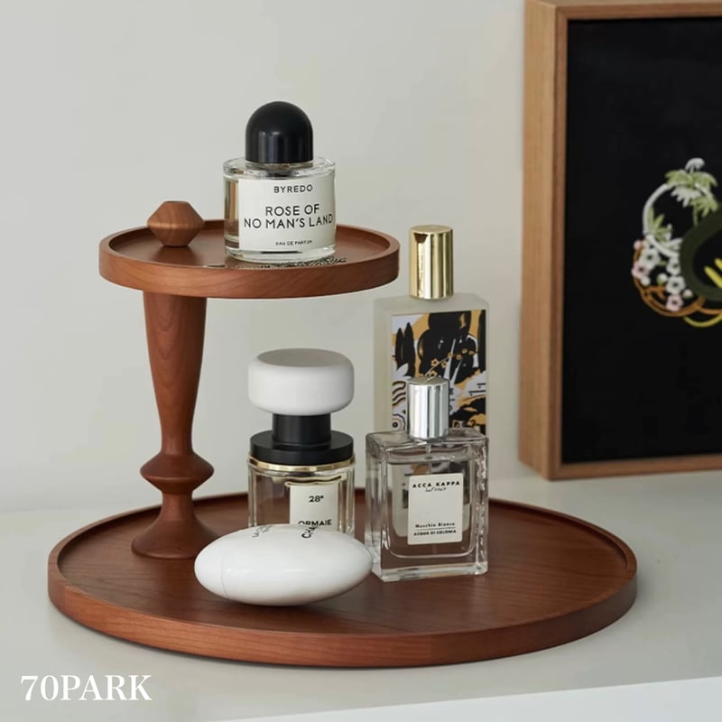 ナチュラル ウッド 可動式 二段 ラウンド トレイ 収納 | 70PARK