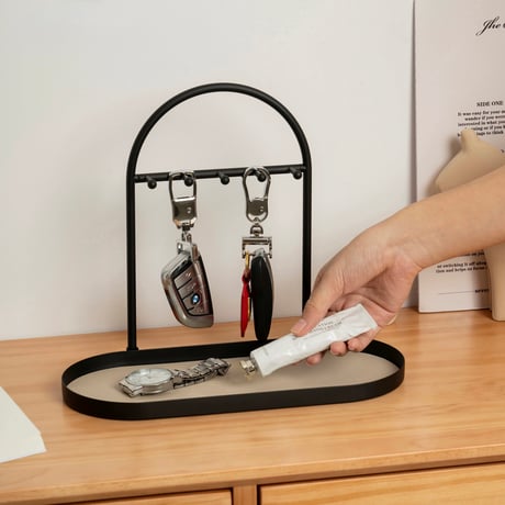 #アイアン レザー オーバル型  アクセサリー 鍵 スタンド トレイ 全2色 収納 小物置き