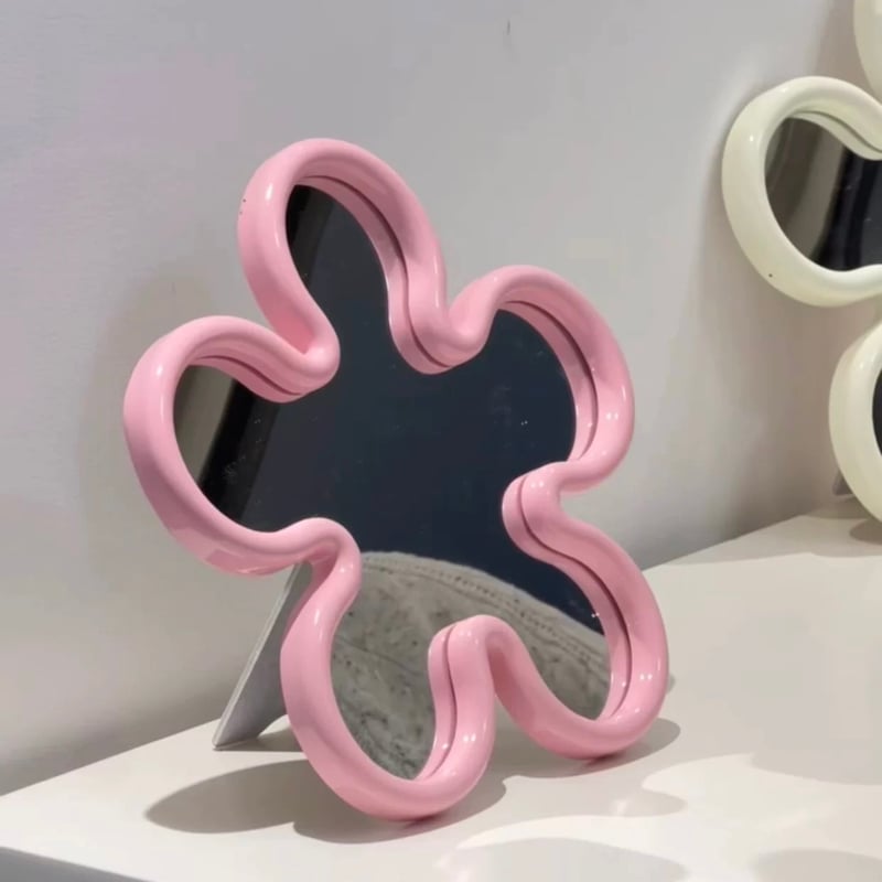 カラー フレーム フラワー型 壁掛け ミラー 全3色 鏡 卓上 | 70PARK