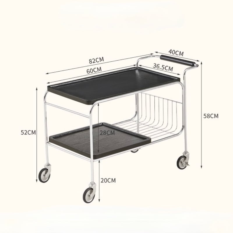 ステンレス製 アイアン シェルフ テーブル 台 キャスター付き No.2 キャスター付き ステンレス 二段 サイドテーブル 収納 ラック 全2色