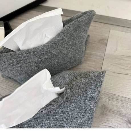 【即納】#グレー シンプル ニット ティッシュケース ティッシュカバー